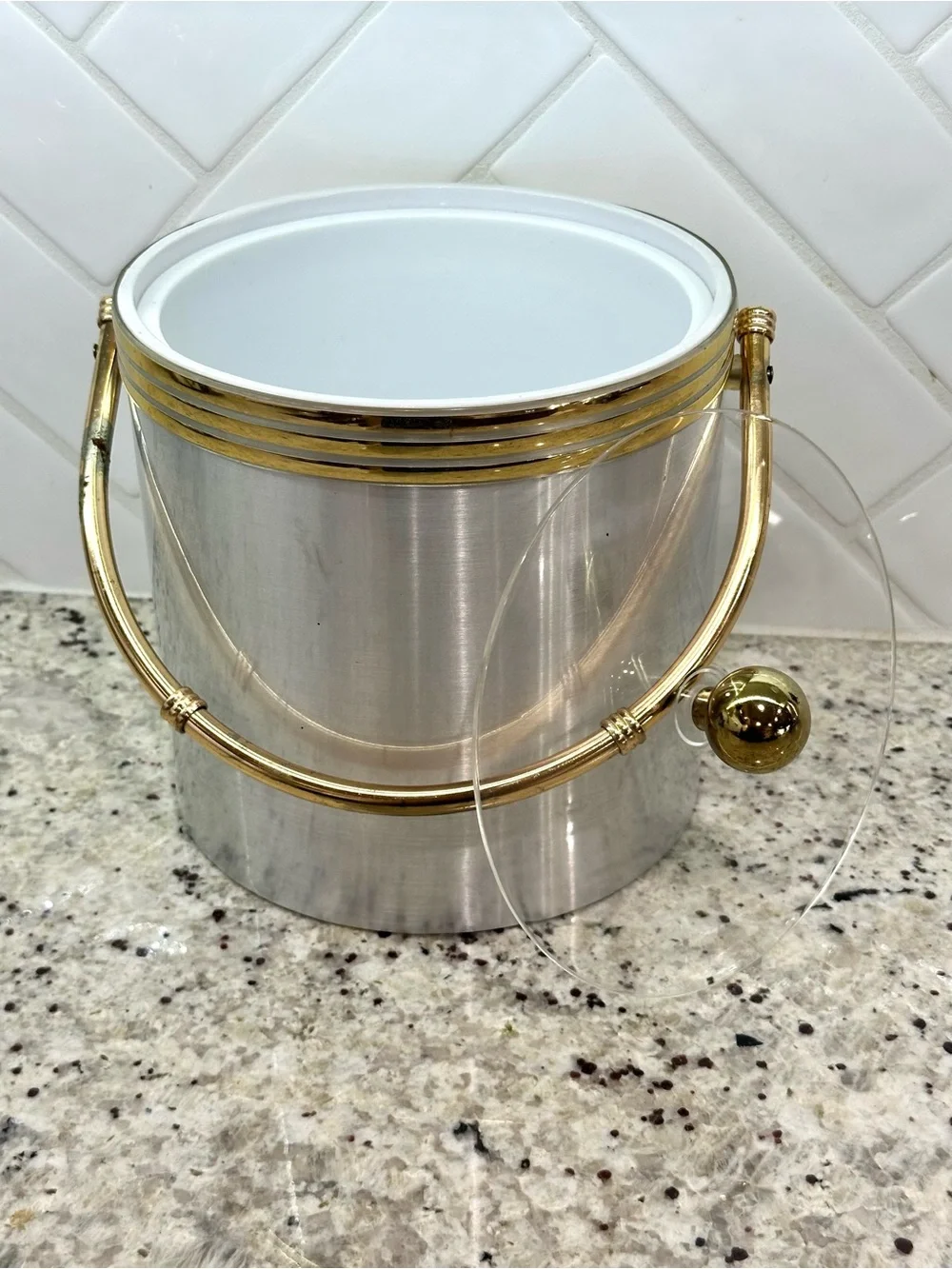 Vintage gold and silver tone insulated ice bucket